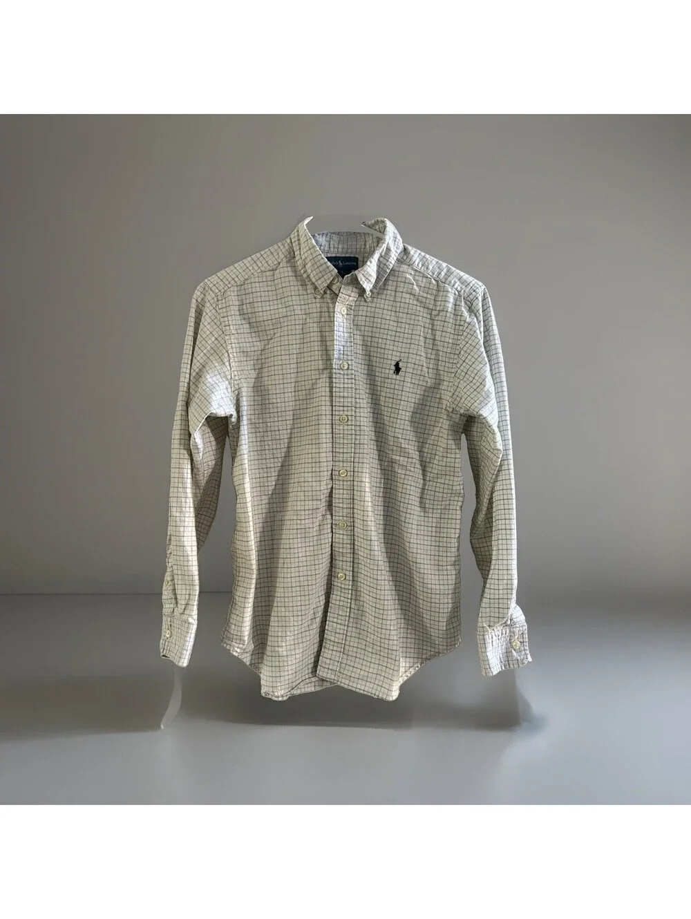 Polo Ralph Lauren Youth L Blue Green Check Button Shirt Pony Logo Cotton